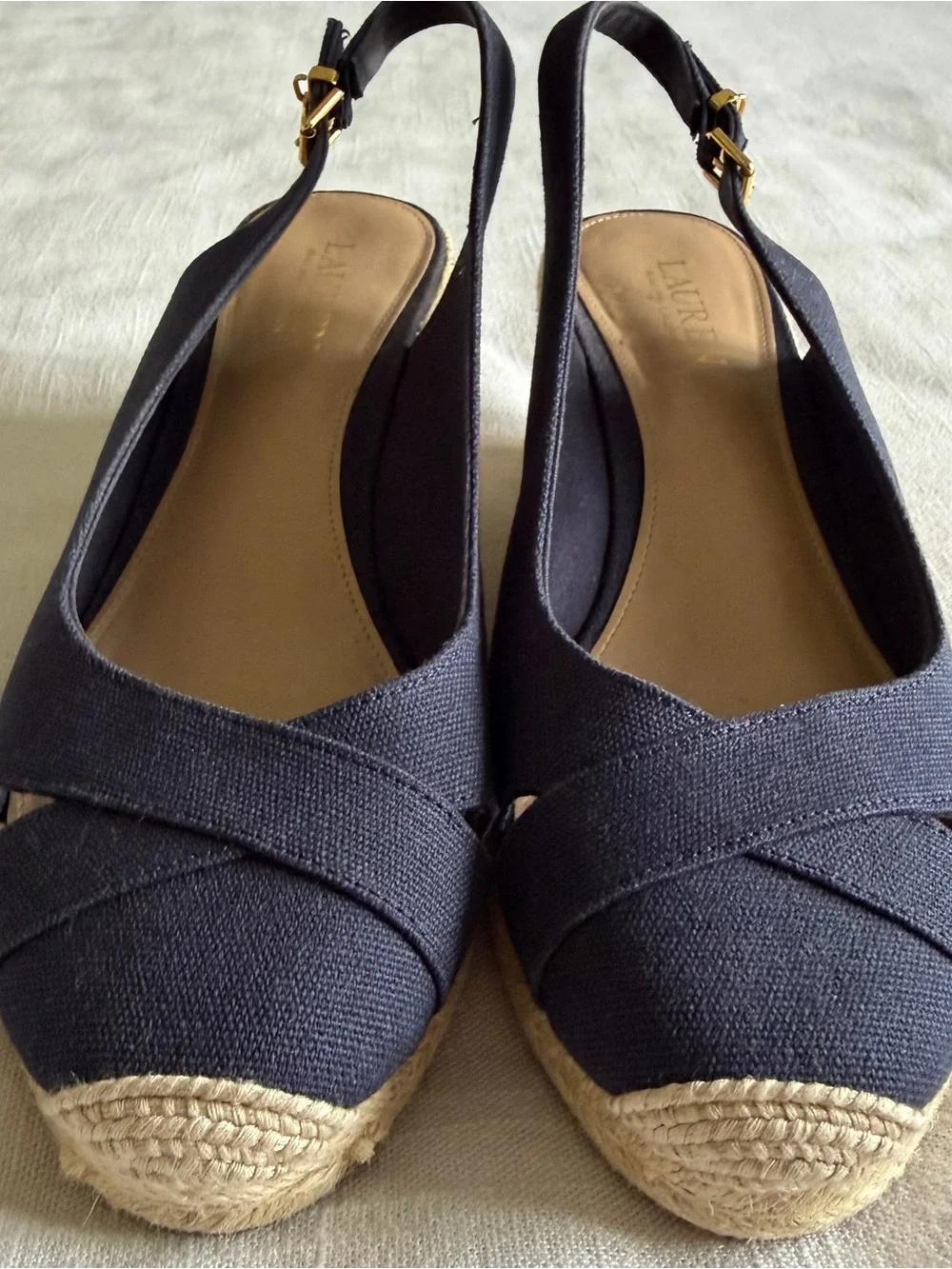 Lauren Ralph Lauren Wedge Sandals Womens Size 9 Blue Espadrille Slingback Summer